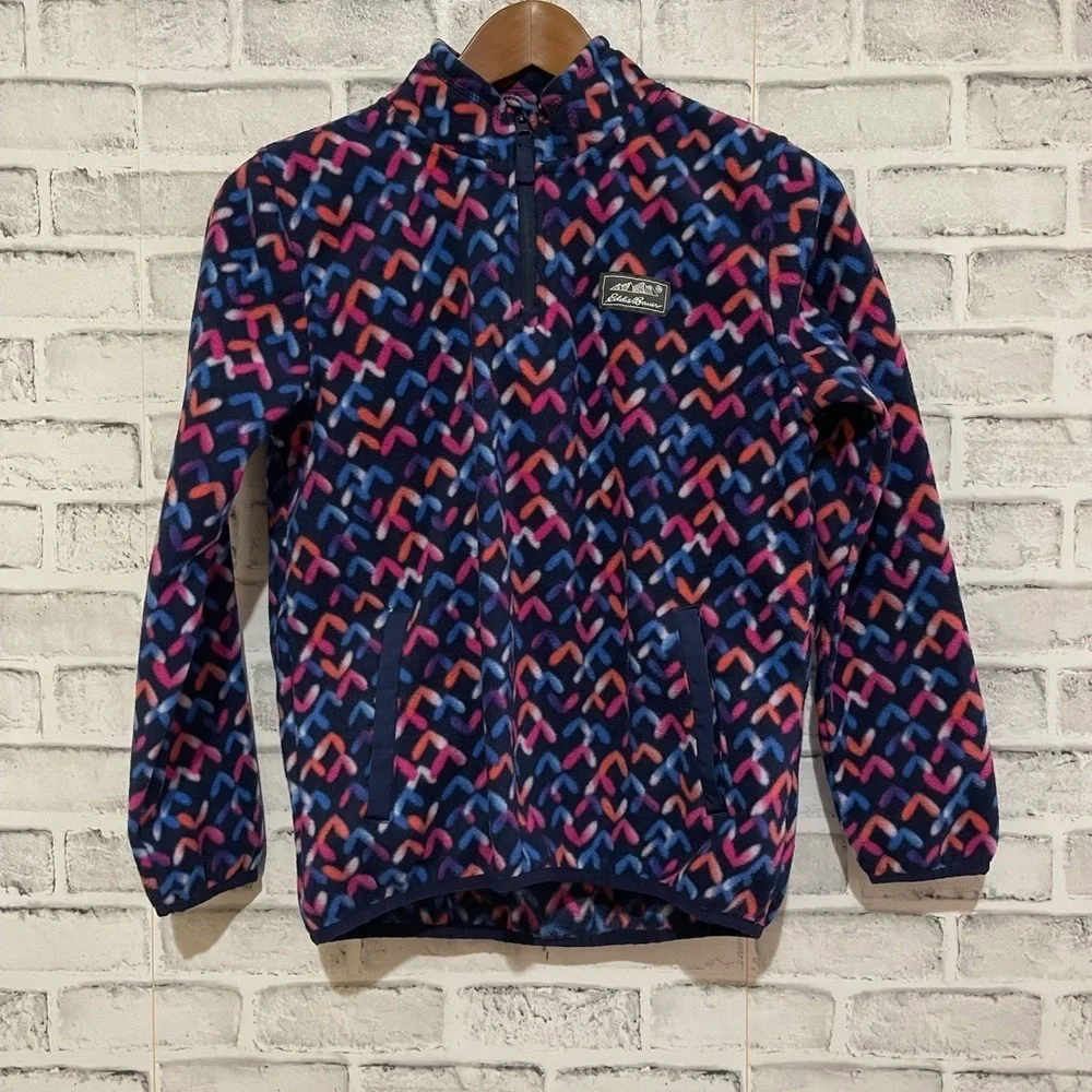 Girl’s Eddie Bauer multicolor fleece geometric print 1/4 Zip Pullover Lg 14/16